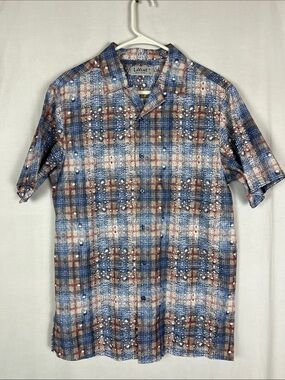 NWOT LaVane Blue and Brown Plaid Short Sleeve Button Up Shirt